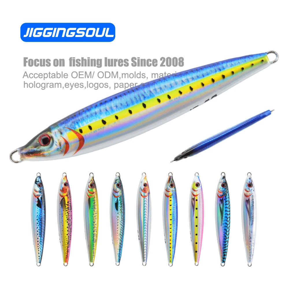 JIGGINGSOUL-OEM315-hot sale 30g40g 60g 80g 100g 120g 150g 3D printed Mackerel Saltwater Fishing Vertical Jig Barracuda speed jig