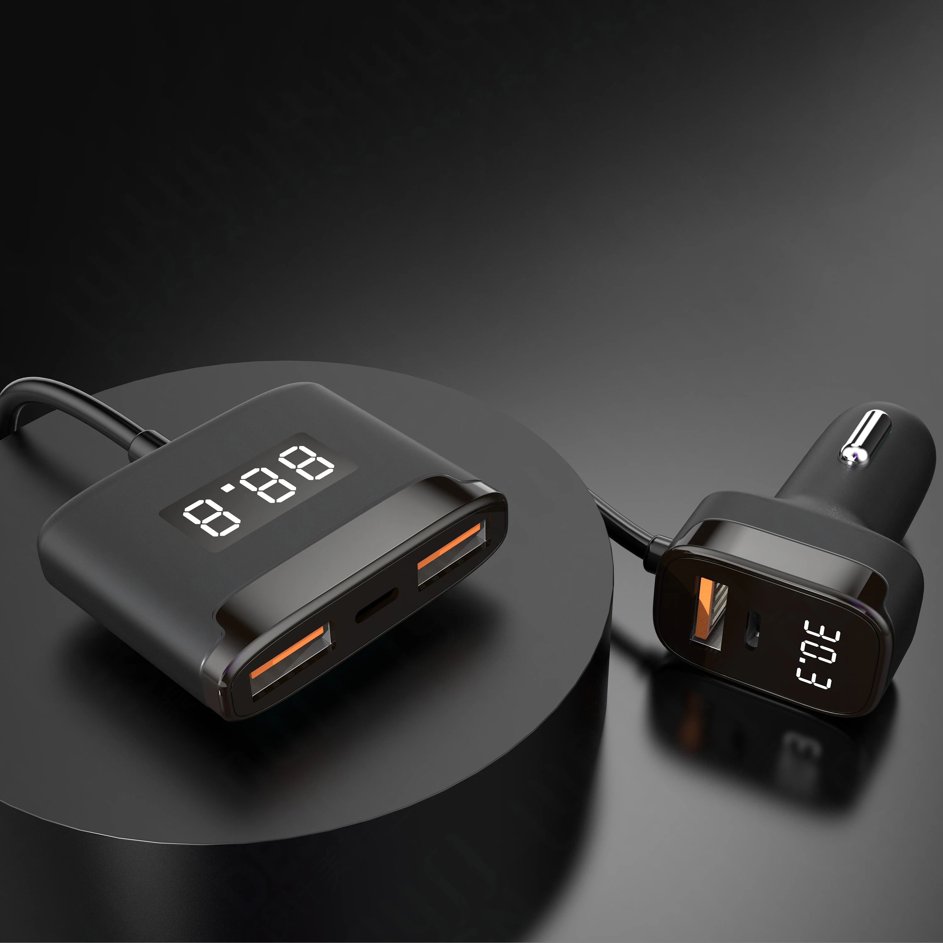 New Design multi usb c charger 78W backseat car charger with led display car charger fast charging