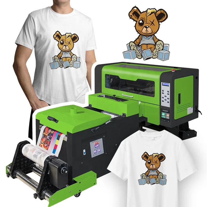 2 Printheads A3 XP600 white toner DTF printer t-shirt printing machine with shaker and dryer