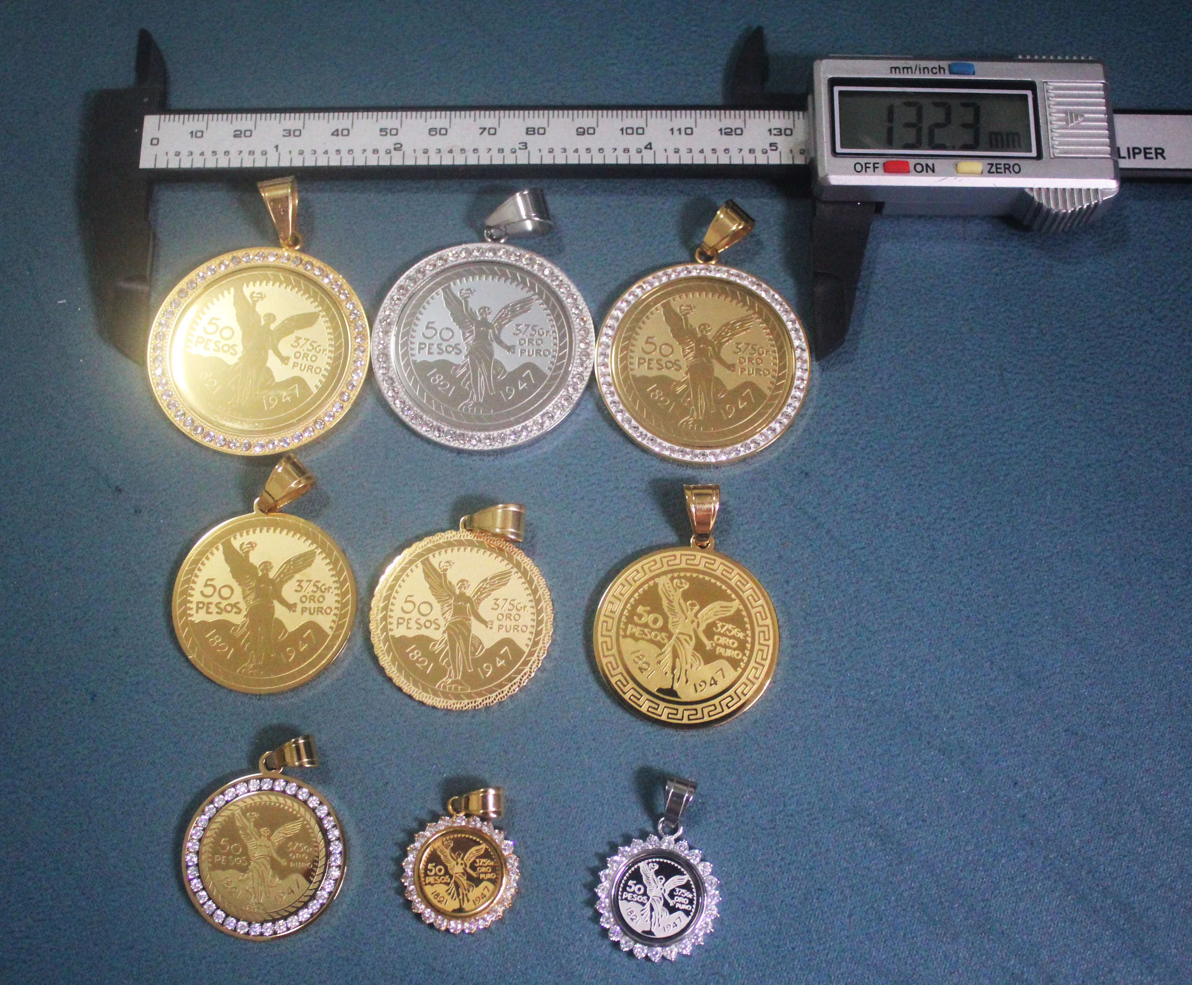 BMZ 2023 custom stainless Mexico coin jewelry pendant gold and sliver 30/35/40mm