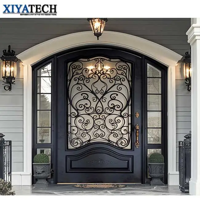 XIYATECH Manufacturer House Main Entrance Metal Door Exterior Front Entry Rustic Decorative Wrought Iron Double Doors
