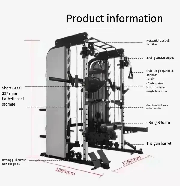 Commercial Smith Machine Gym Comprehensive Trainer Multi Functional Power Cage Squat Rack Cable Crossover Machine