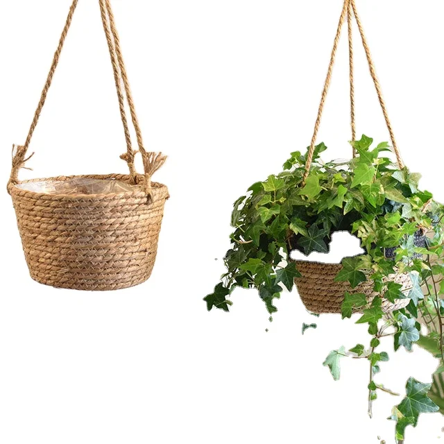 Garden Flower Pot Natural Sea grass Handmade Woven Hanging Basket Woven Plant Pot Handmade