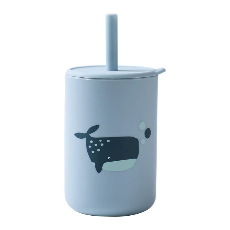 New Safe Environmentally Cartoon Animal SIlicone Straw Sippy Cup for Children Kids
