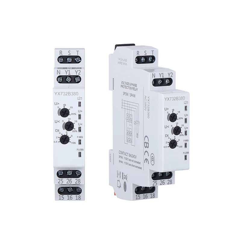 DIN Rail Wide Voltage Time Relay YX702B Single Phase Over and Under Voltage Protective Relay