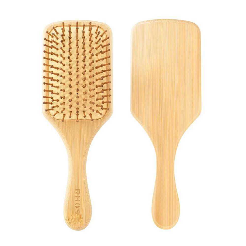 Custom Logo Detangling Hair Brush Biodegradable massage Bamboo hair comb set