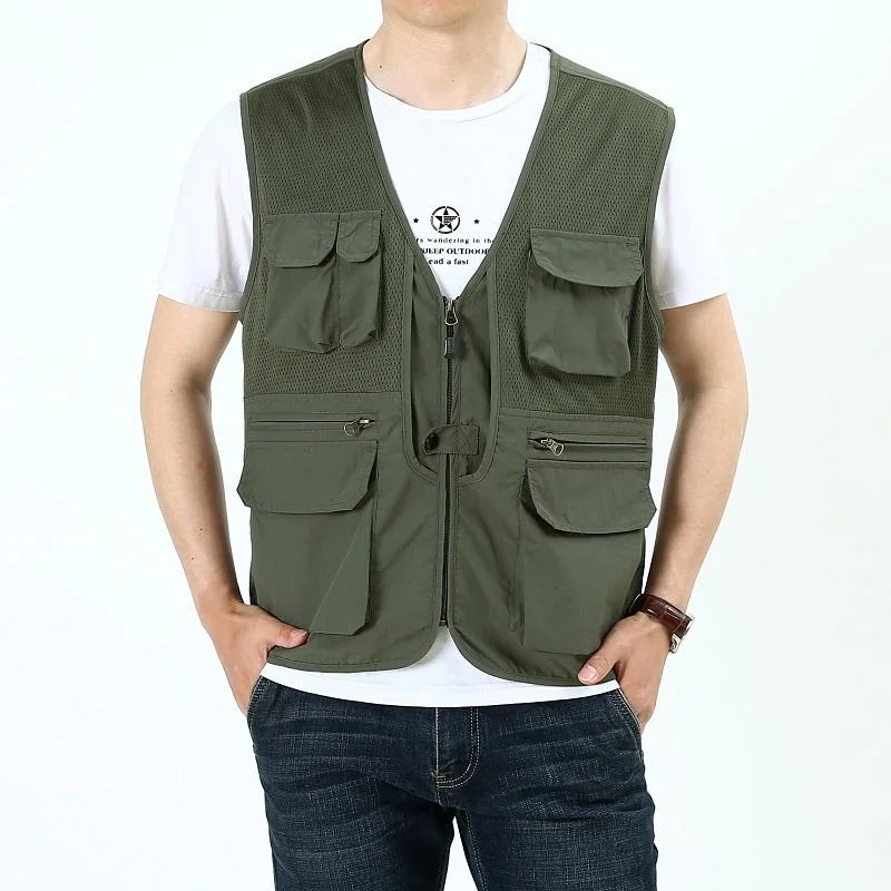 Unisex Casual Fish Pocket Vest Black Lightweight Outdoor Fishing Jacket Breathable Mesh Pockets Custom Fabric Cargo Vest Men