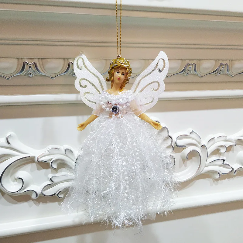 Christmas angels treetop decoration Hanging Angel Doll Ornaments Angel Princess for Christmas Tree Pendant With Silver Wings