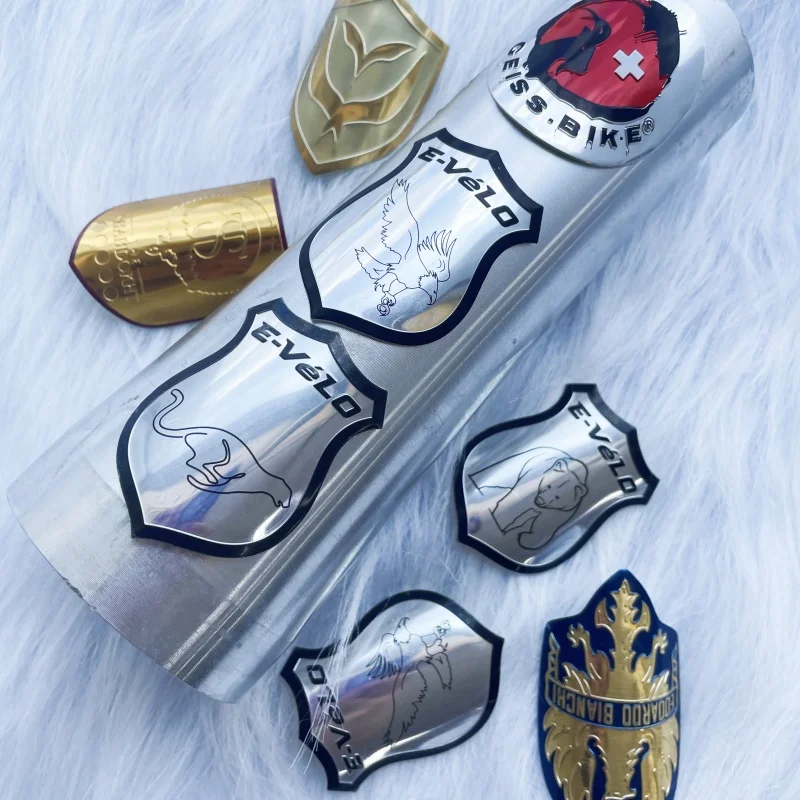 Private custom sports running bike frame reflective 3d sticker metal embossed aluminum tag waterproof design badge