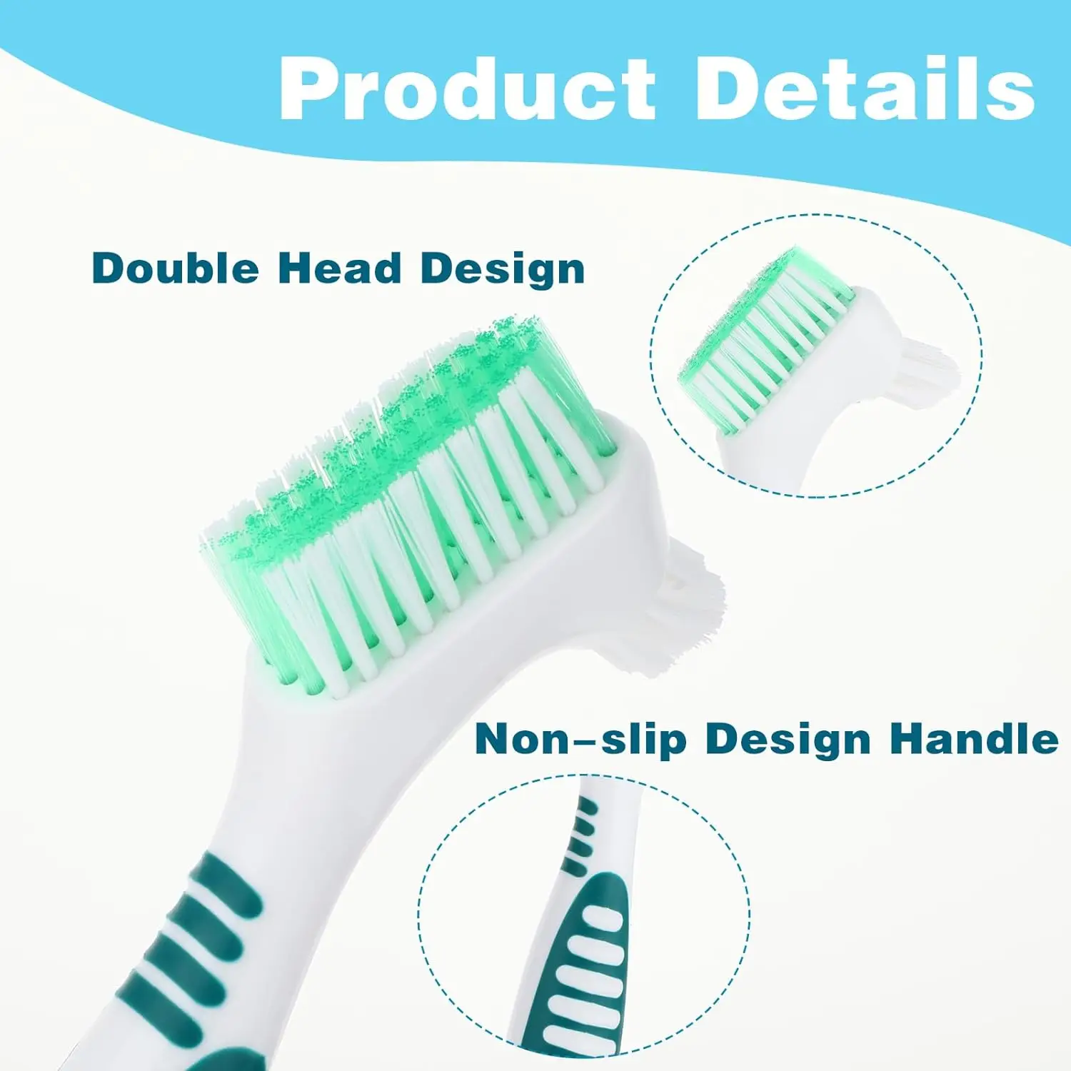 SJ Denture Cleaning Brush Premium Hygiene Denture Cleaner Set Multi-Layered Bristles Rubber Handle Dental Toothbrushes
