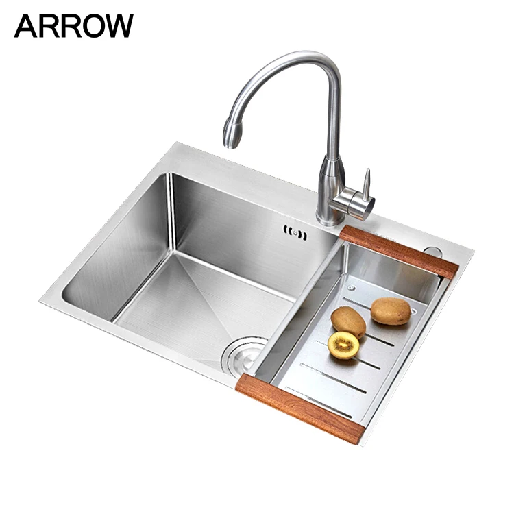 Wholesale High Quality Rectangular Single Bowl S304 Stainless Steel Kitchen Sink With Drainboard