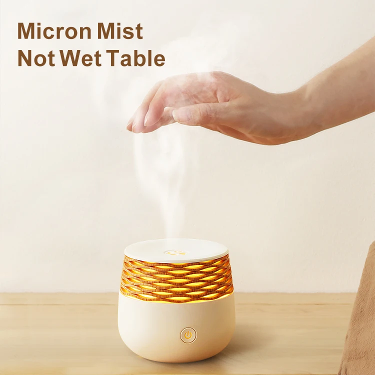 Fashion Personal Space Air Industrial 30ml Wooden Warm Light Usb Aroma Diffuser Flame Humidifier