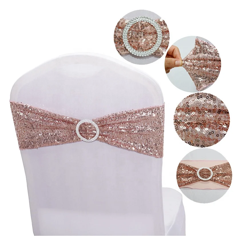 Wholesale Wedding Party Sequins Buckle Chair Band  Elastic Spandex Chair Cover Decoration Chair Sashes