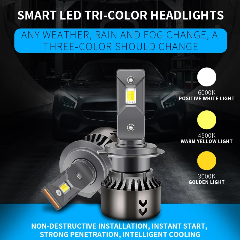
M5 75W three color temperature two color automobile LED headlamp fog lamp refitting super bright far and low light bulb h1h4h7h1 