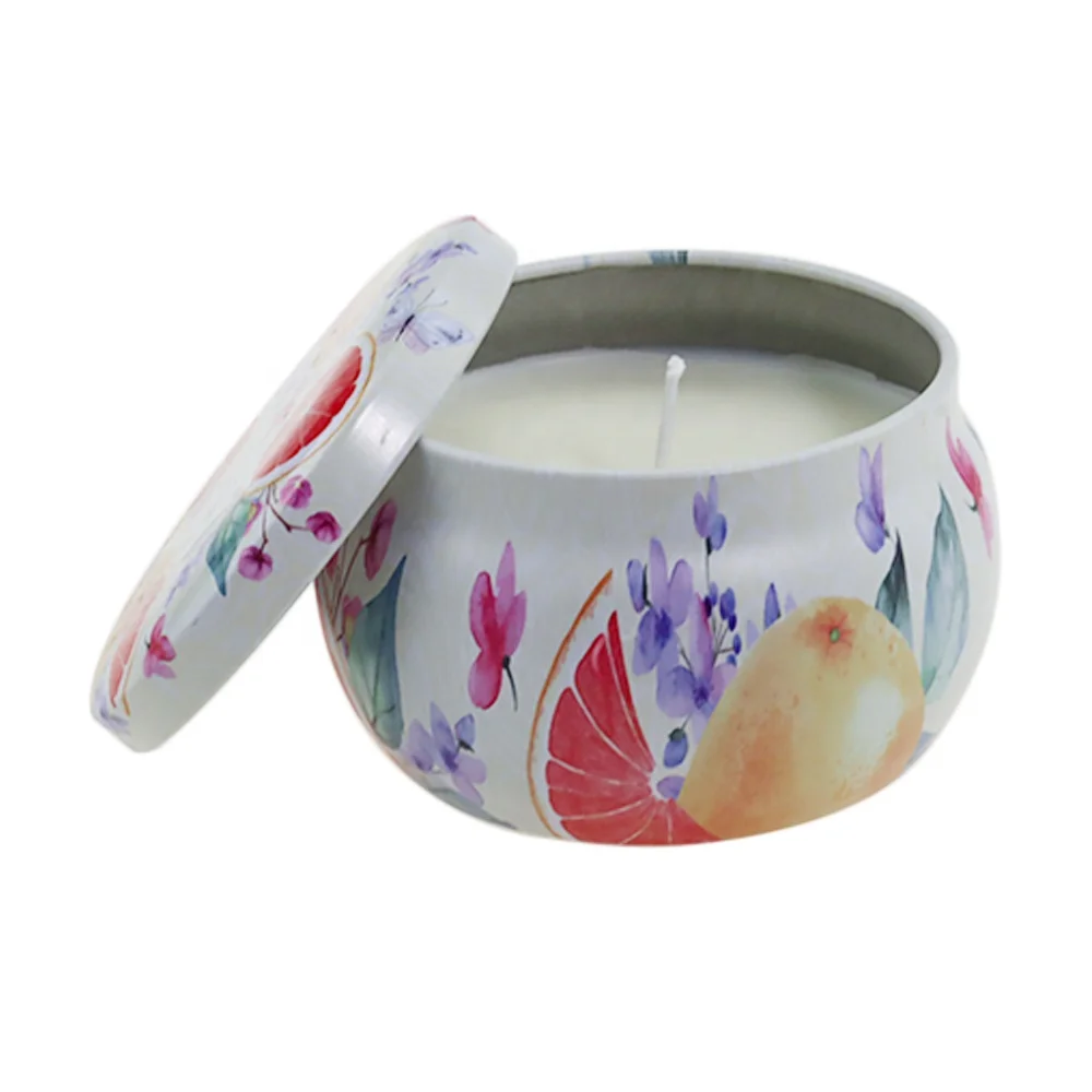 Chinese Custom Private Label Fruit Flower Design Making Soy Wax 4.4 oz Tin Set Scented Candle