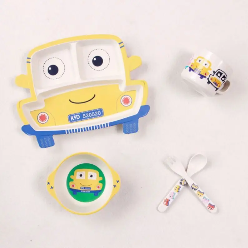 
Kitchen Accessories Amazon Top Seller 2021 Bamboo Fiber Animal Salad Children Dish Cup Fork Spoon Tableware Sets 