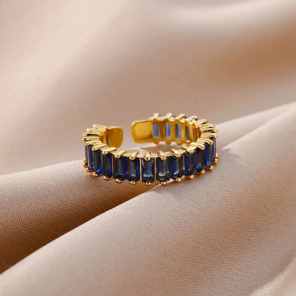 Luxury Fashion Blue Red Purple Yellow Cubic Zirconia Ring Diamond Women Girls