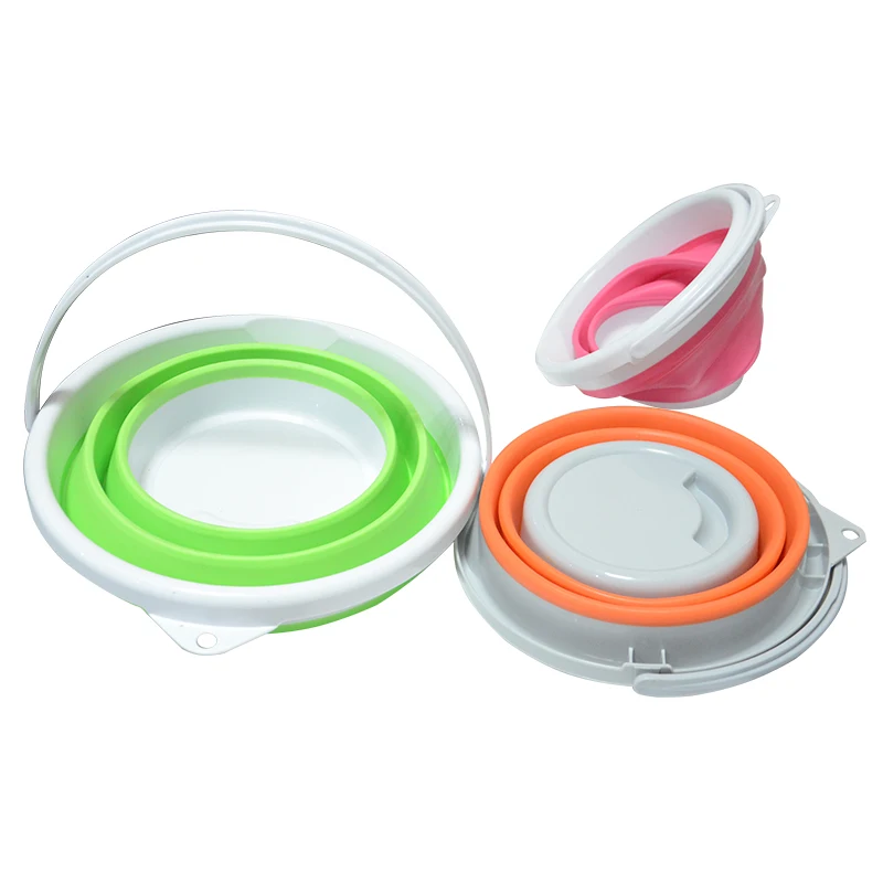 New arrival Round Portable Household 10L Foldable collapsible folding water Silicone buckets for cleaning washing