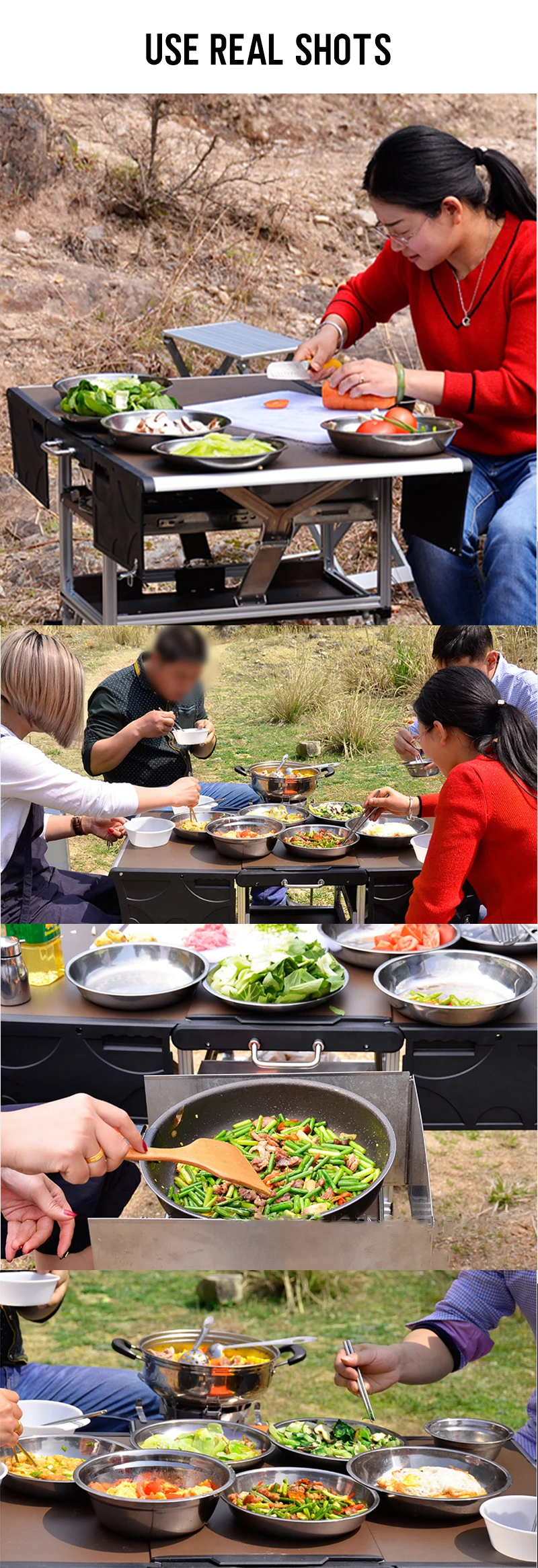 Outdoor Camping Hiking Portable narrow kitchen utility foldable table Aluminum Camping Kitchen cooktops