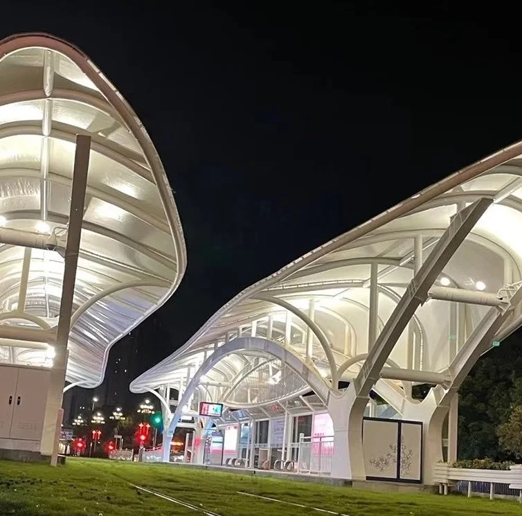 High Strength Sunshade Pvdf Ptfe Membrane Car Park Tensile Membrane Structure