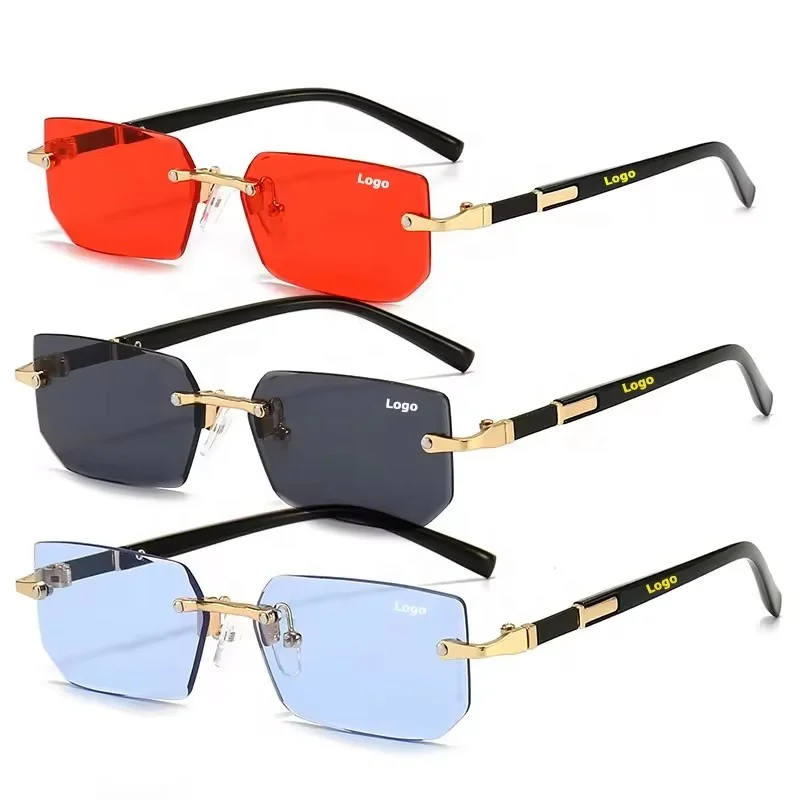 Wholesale Cheap Men Custom Logo Fashion Rectangle Square Sun Glasses 2024 Hot Selling Rimless Sunglasses Unisex Gafas De Sol