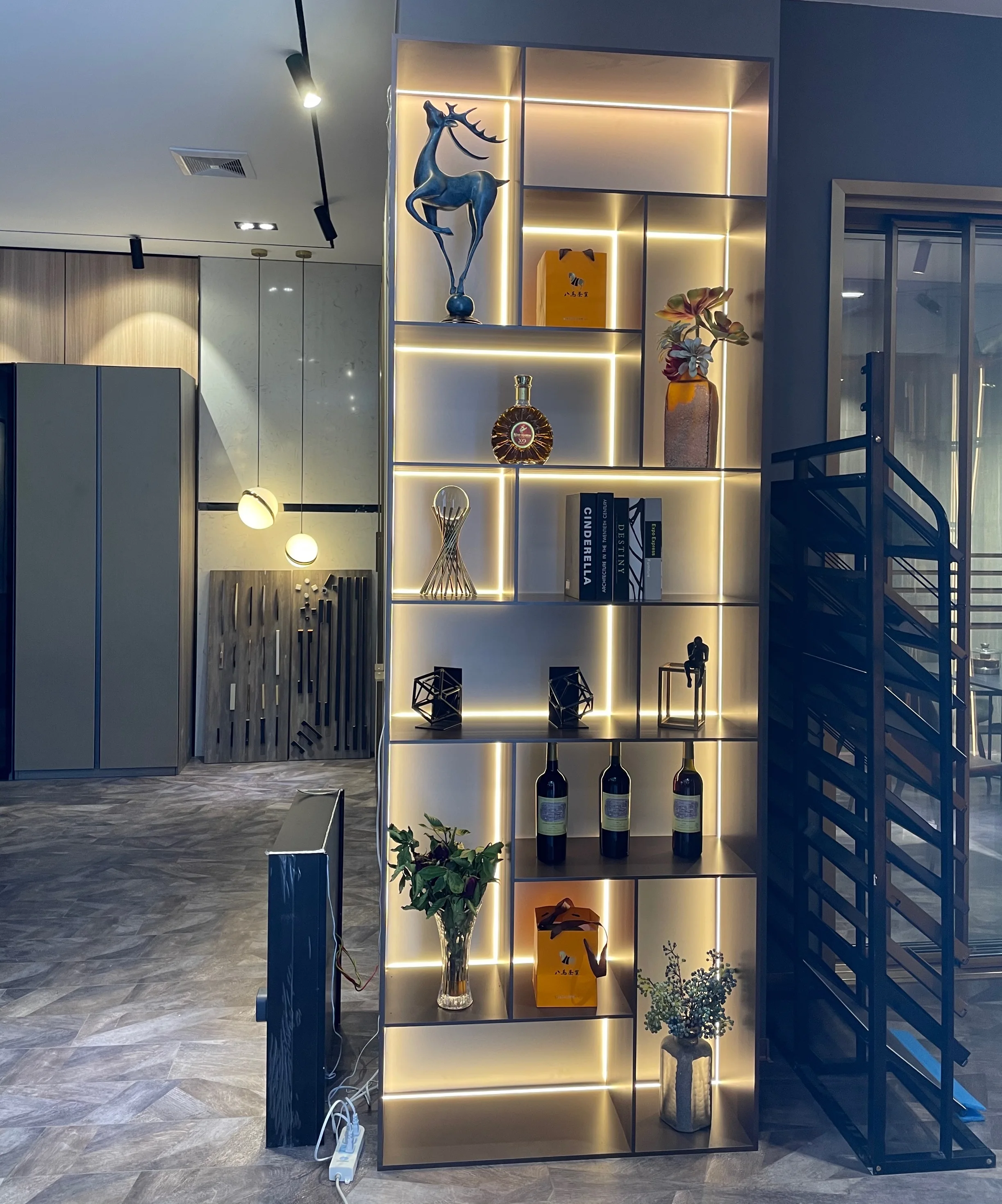 VALUE Living Room Furniture TV Wall Decorative Cabinet Trophy Display Cabinet Led Display Cabinet Modern Wooden Box Matt Black