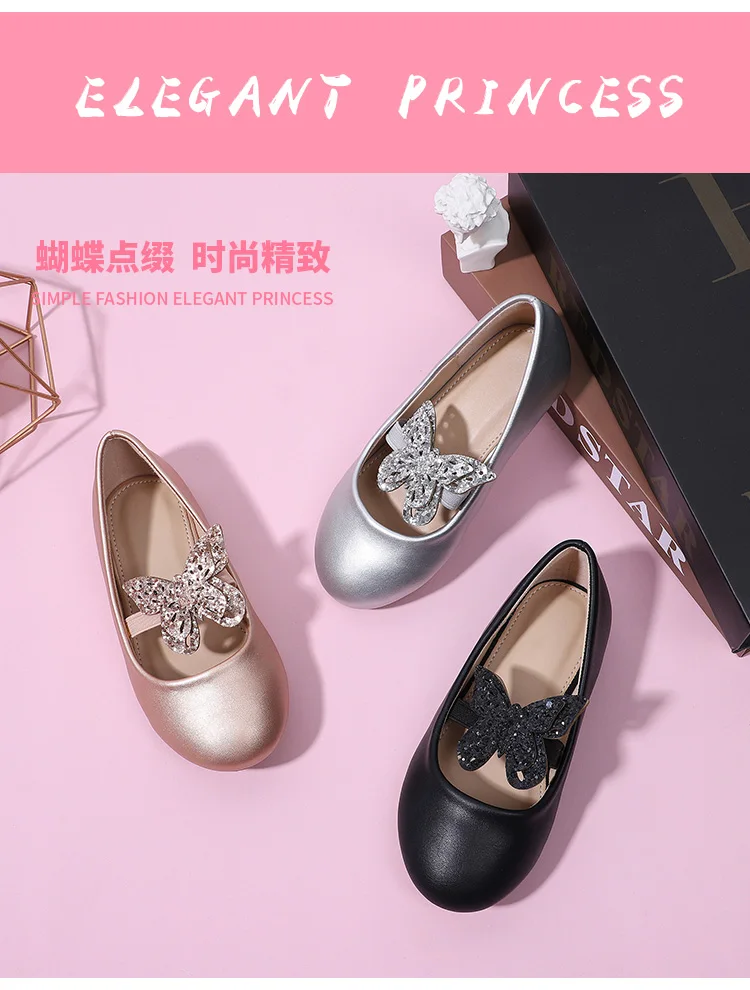 
2020 fashion casual Children princess butterfly knot Single shoe flat black casual shoes for girls 