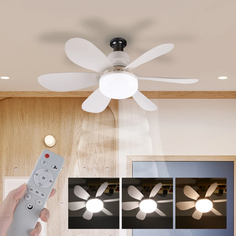 Dingdian LED Detachable LED Fan Light LED Lamp E27 Silent Ceiling Fan Light with Remote Control Indoor White Modern 80 ABS 100