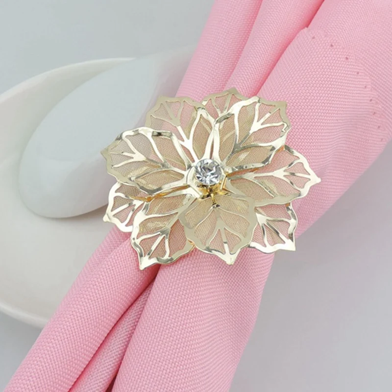 LJQ001, оптовая продажа, кольцо для салфеток из розового золота с цветком для свадебной вечеринки, Дня Святого Валентина, украшение для стола