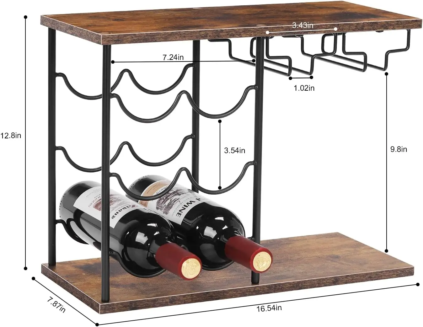 Wine Rack Countertop Wine Holder Stand for 6 Wine Bottles and 4 Glasses