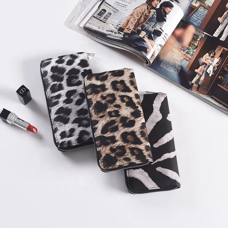 Wholesale Animal Printed Cheetah Clutch Zipper Coin Purse Leopard Pattern Card Holder Long Women leather wallet