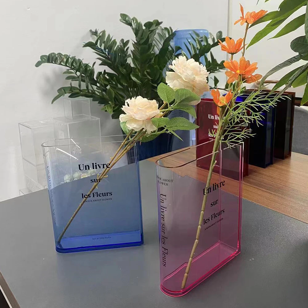 2023 Hot selling Nordic Luxury Crystal Acrylic Vases For Wedding Center Table Book Shaped Flower Acrylic Vase