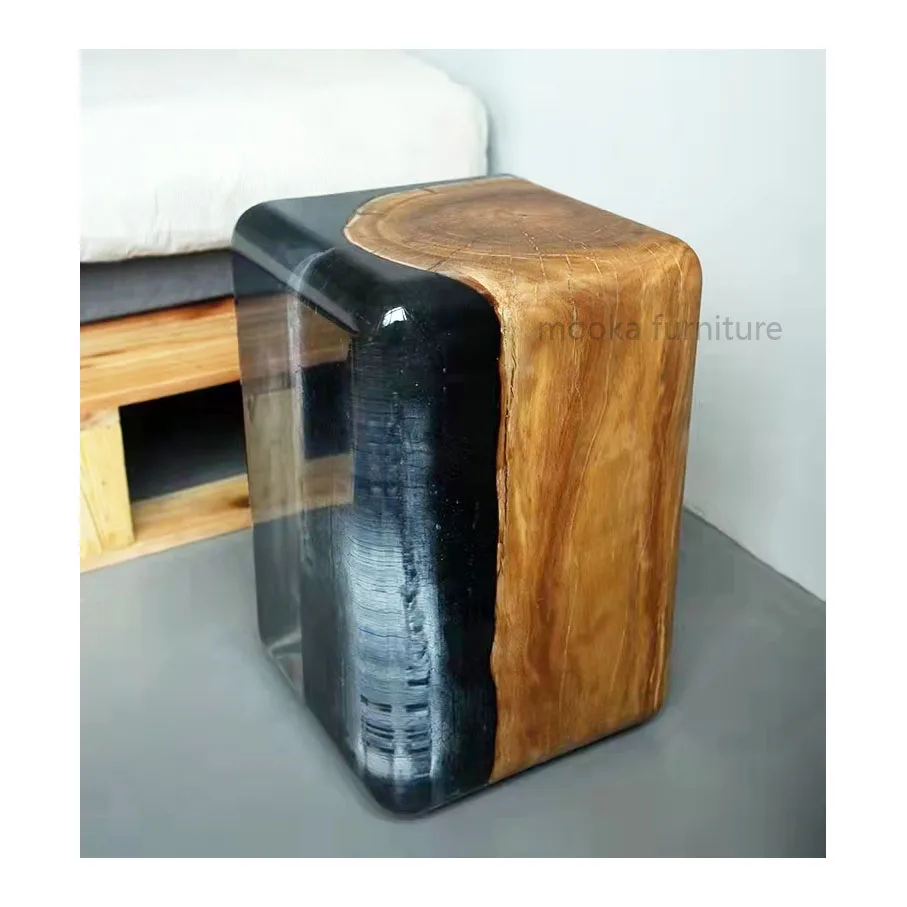Contemporary hot sale solid wood clear epoxy resin stool for home decor