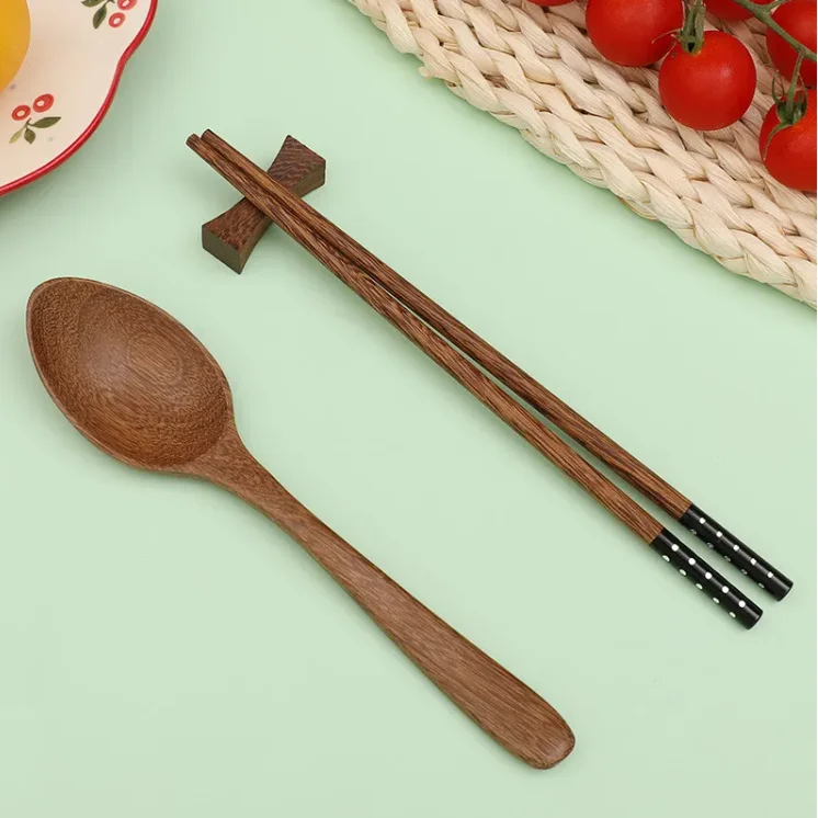 Student travel receive tableware box gift printing LOGO chicken wing wooden chopsticks spoon set Korean portable tableware