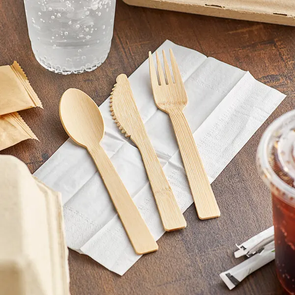 Customized packing Eco-friendly Compostable Disposable Spoon fork 170mm Bamboo Cutlery Set