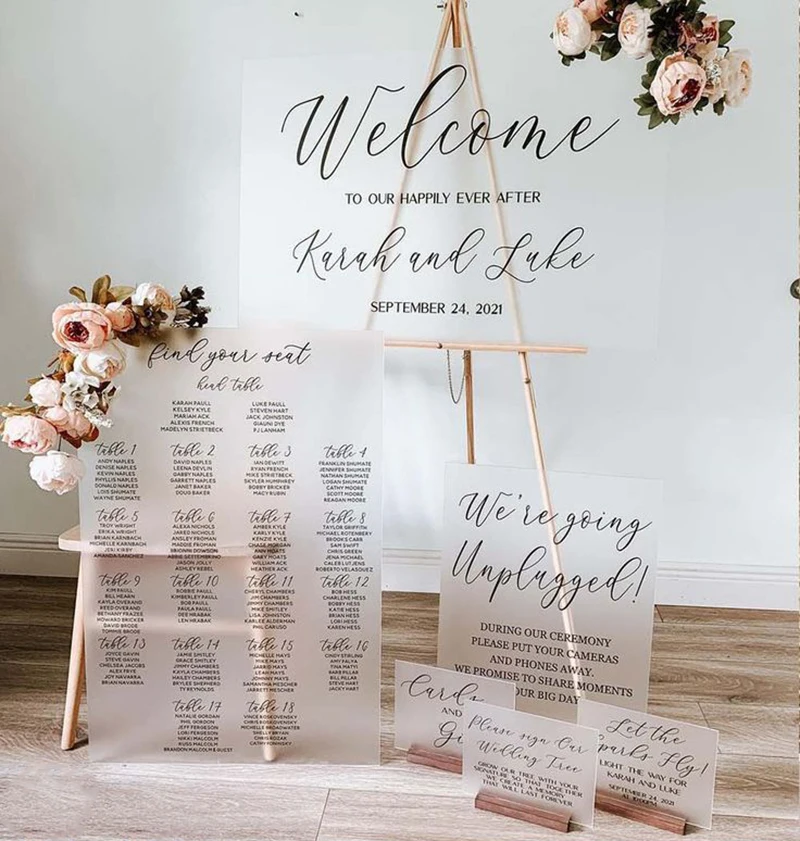 Plexiglass Frosted Wedding Signs Seating Chart Black Painted Acrylic Welcome Sign