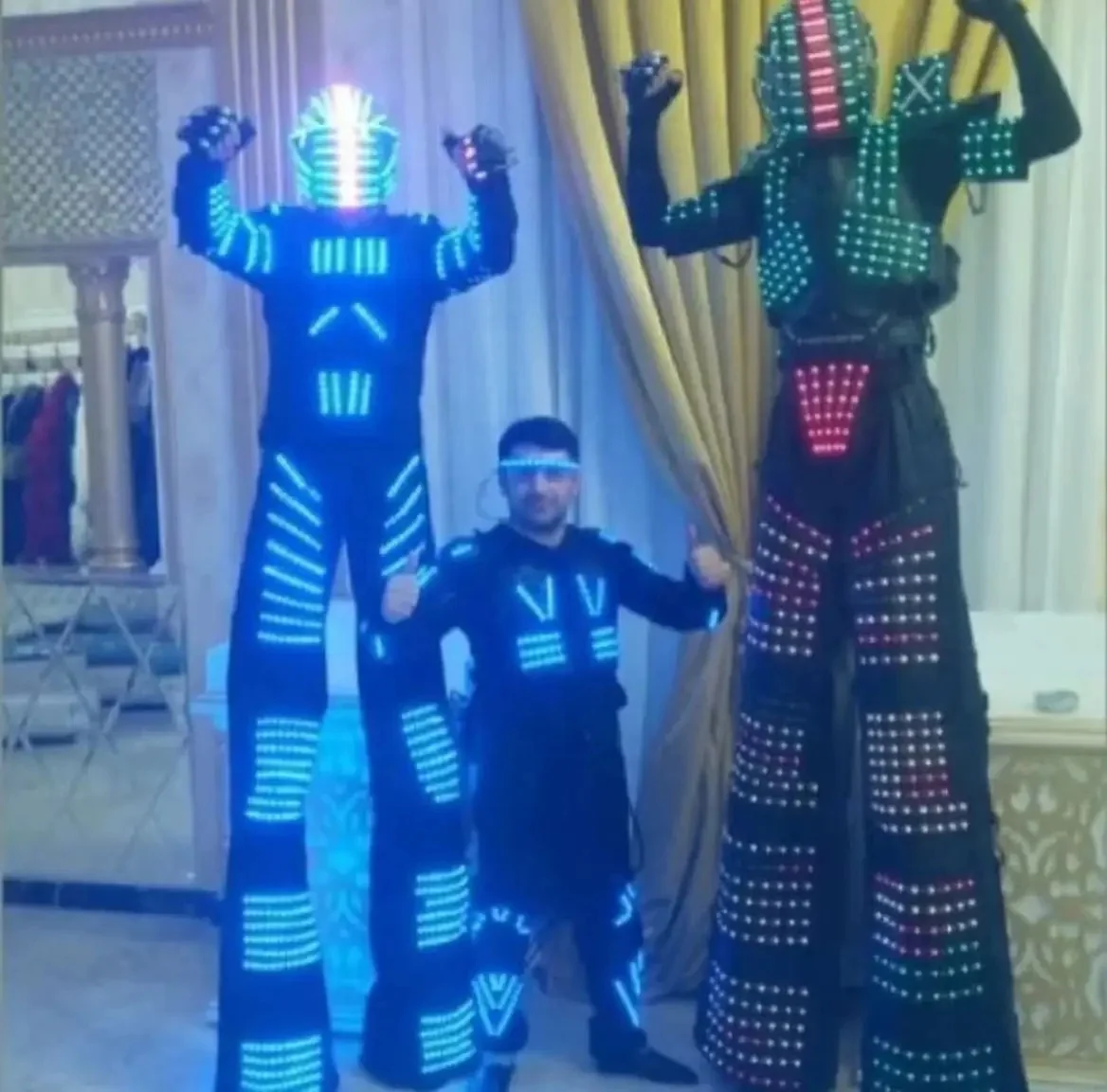 LED luminous stilts walker suit robot clothing light up dance cosplay full color pixel helmet laser performance luminescent Luxu