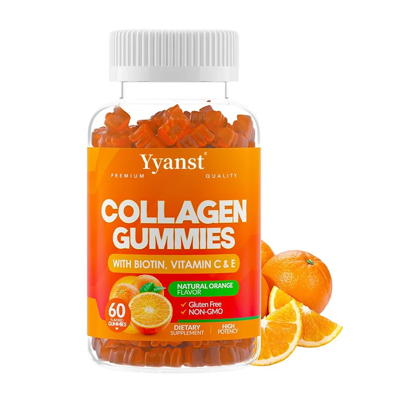 Natural Orange Flavor Type I & III,Vitamin C & E Collagen Gummies with Biotin Support Energy Healthy Collagen Blend Gummies