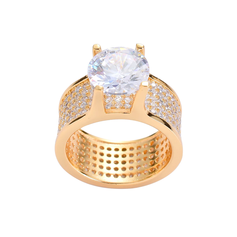 18K Gold Plated Brass Zircon Ring Big Bling Zubiz Zirconia Main Diamonds Women Stamp Finger Rings