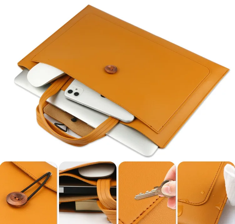 Latest Men Blue Leather Office Laptop Briefcase Bag For Macbook Air Pro 13.3 14 15 16 inch Notebook PU Skin Cover Simple Handbag