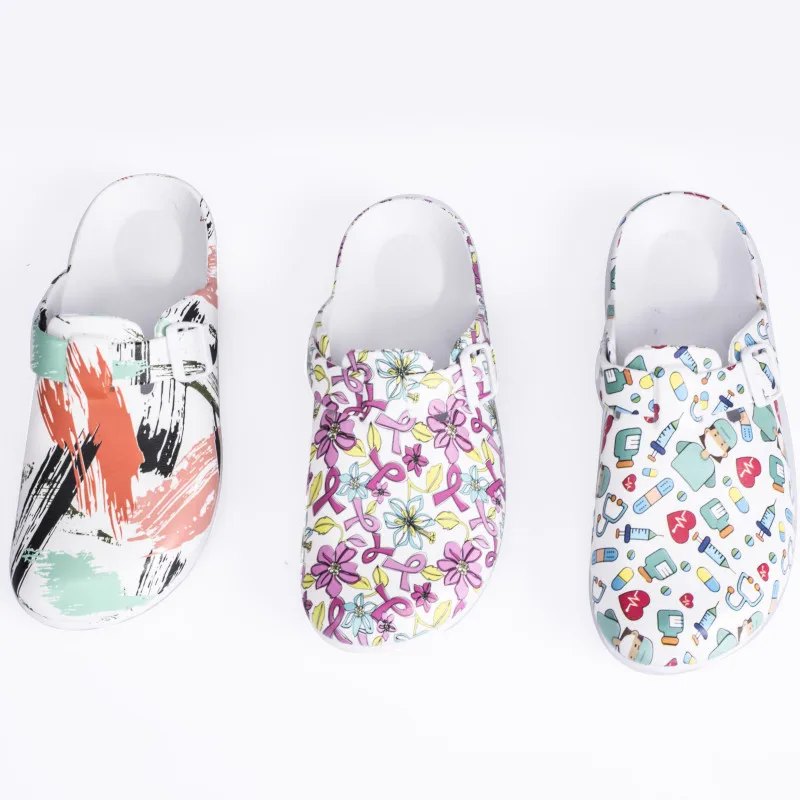 Wholesale Non-Slip Lightweight Clogs Printed Hospital Work EVA White Shoes For Nurse