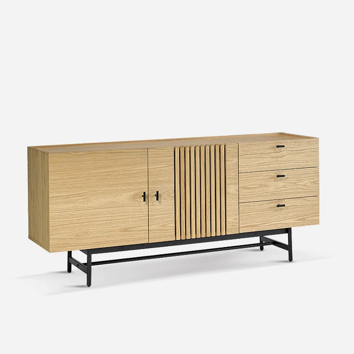  Буфет деревянная мебель Дубовая Мебель лаконичный стиль E1 MDF буфет шкаф черные металлические