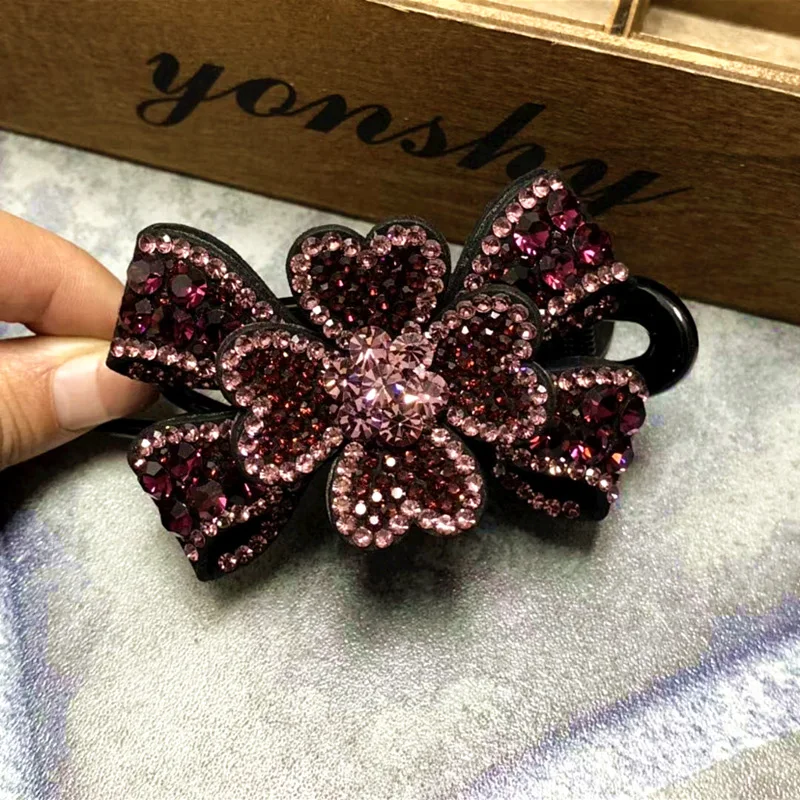 New Rhinestone Flower Duckbill Clip Women Hair Clip