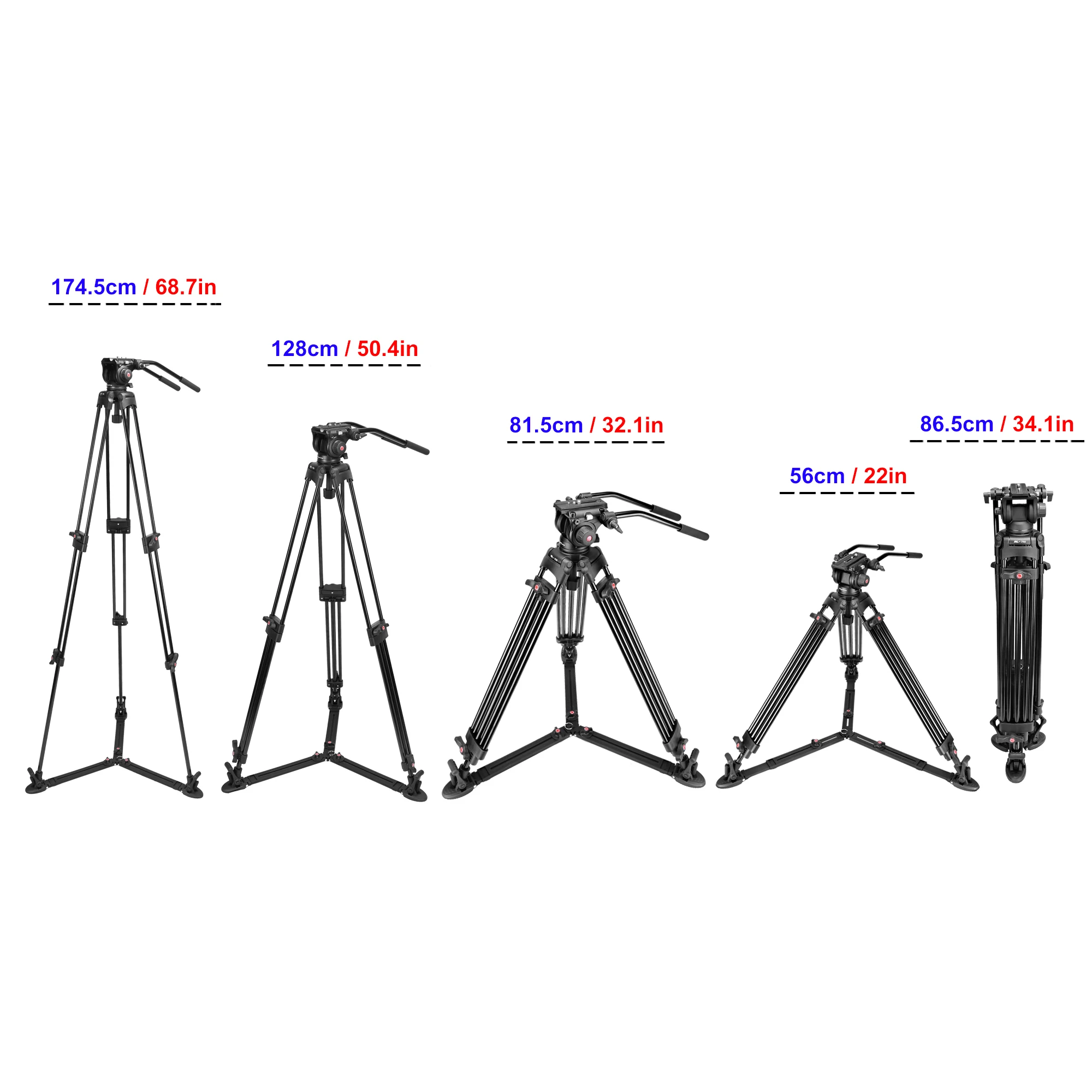 68.7 inch Heavy Duty Aluminum Video Camera Tripod with 2 Pan Bar Handles Fluid Head Ground Spreader for  DSLR Camcorder Cameras