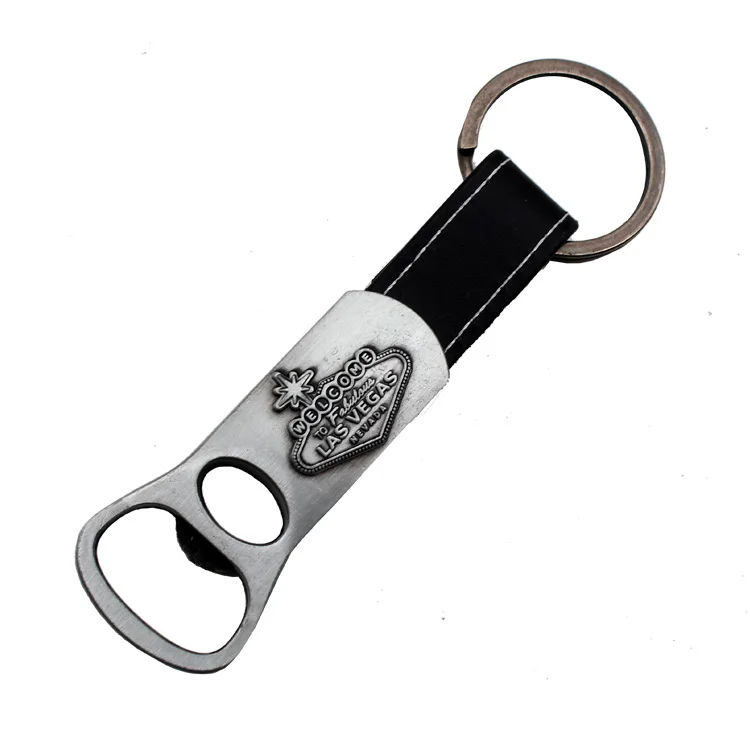 Las Vegas Tourist Souvenir Antique Metal Leather Strap Keyring Nevada Keychain