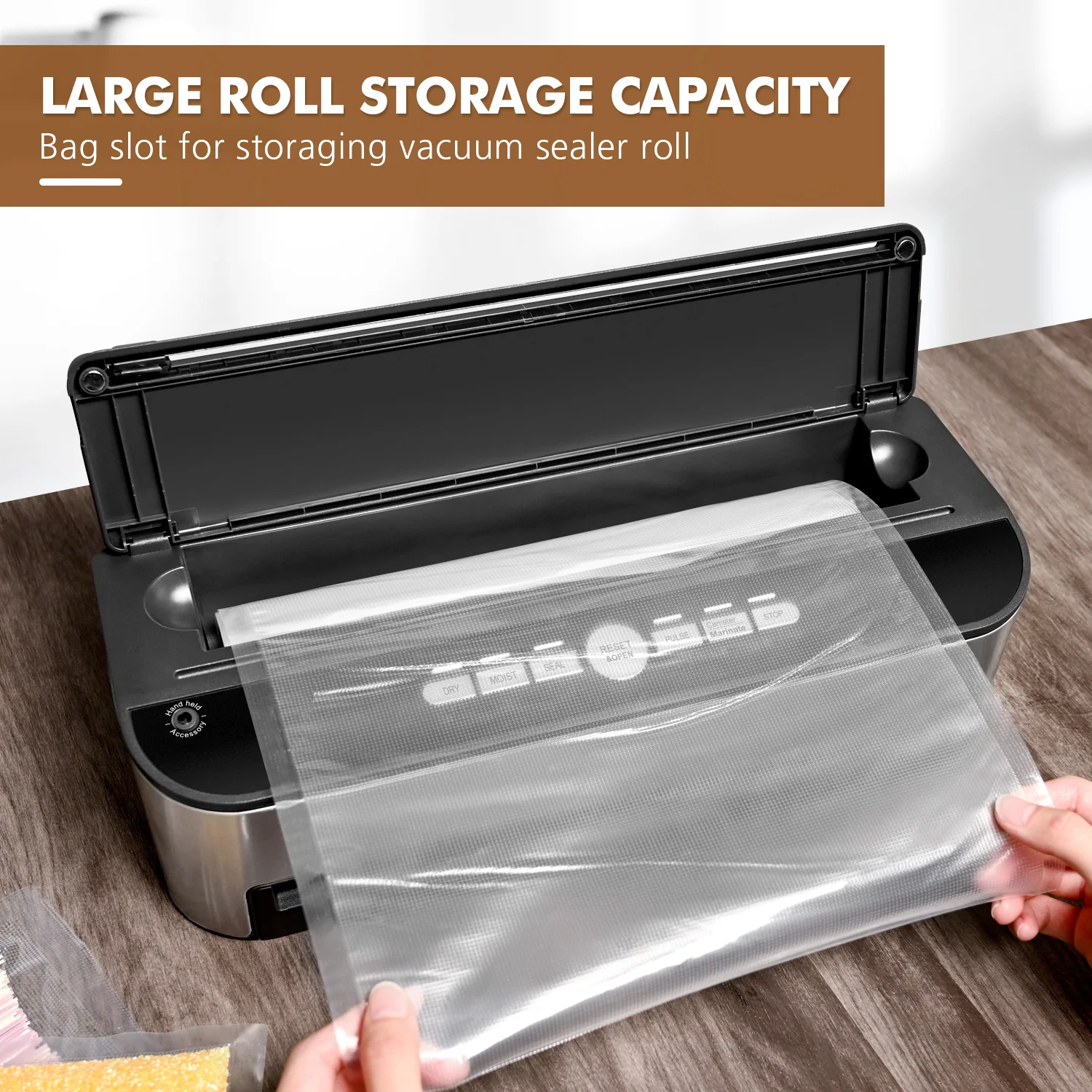 Vaccum Sealer for Dry Wet Food Bags Included Easy-to-Clean Removable Drip Tray Built-in Cutter and Roll Storage