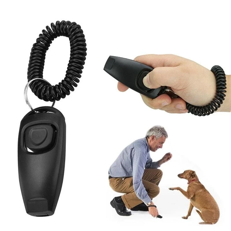 2 In 1 Pet Clicker Dog Training Whistle Answer Card Pet Dog Trainer Assistive Guide With Key Ring Dog Pet Supplies