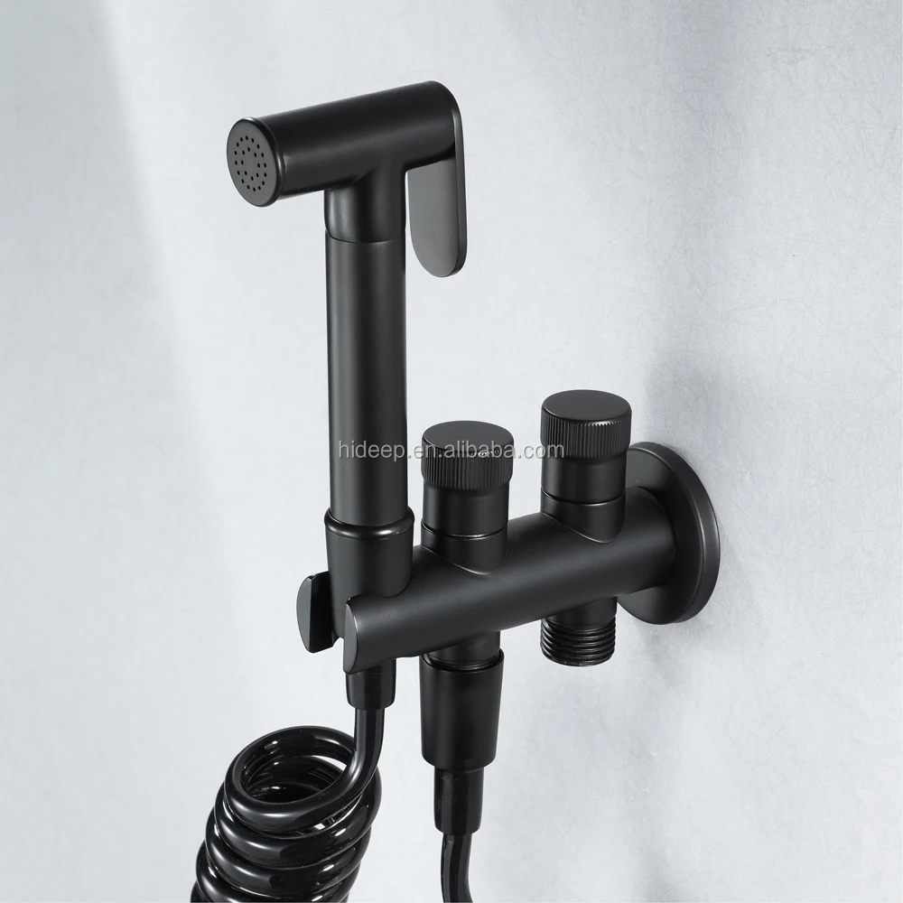 Handheld Bidet Spray Set Brass Shattaf Sprayer ABS 1.5m Shower Spring Hose Black Toilet Bidet Faucet