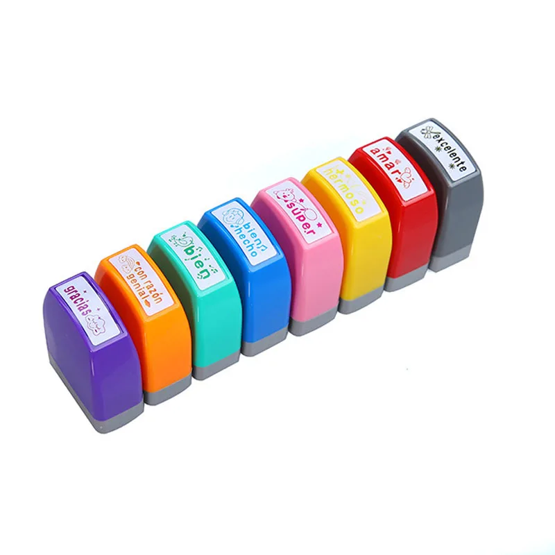 8pc French Spanish Stamp Set,Rectangular Teacher Stamps for Grading Classroom