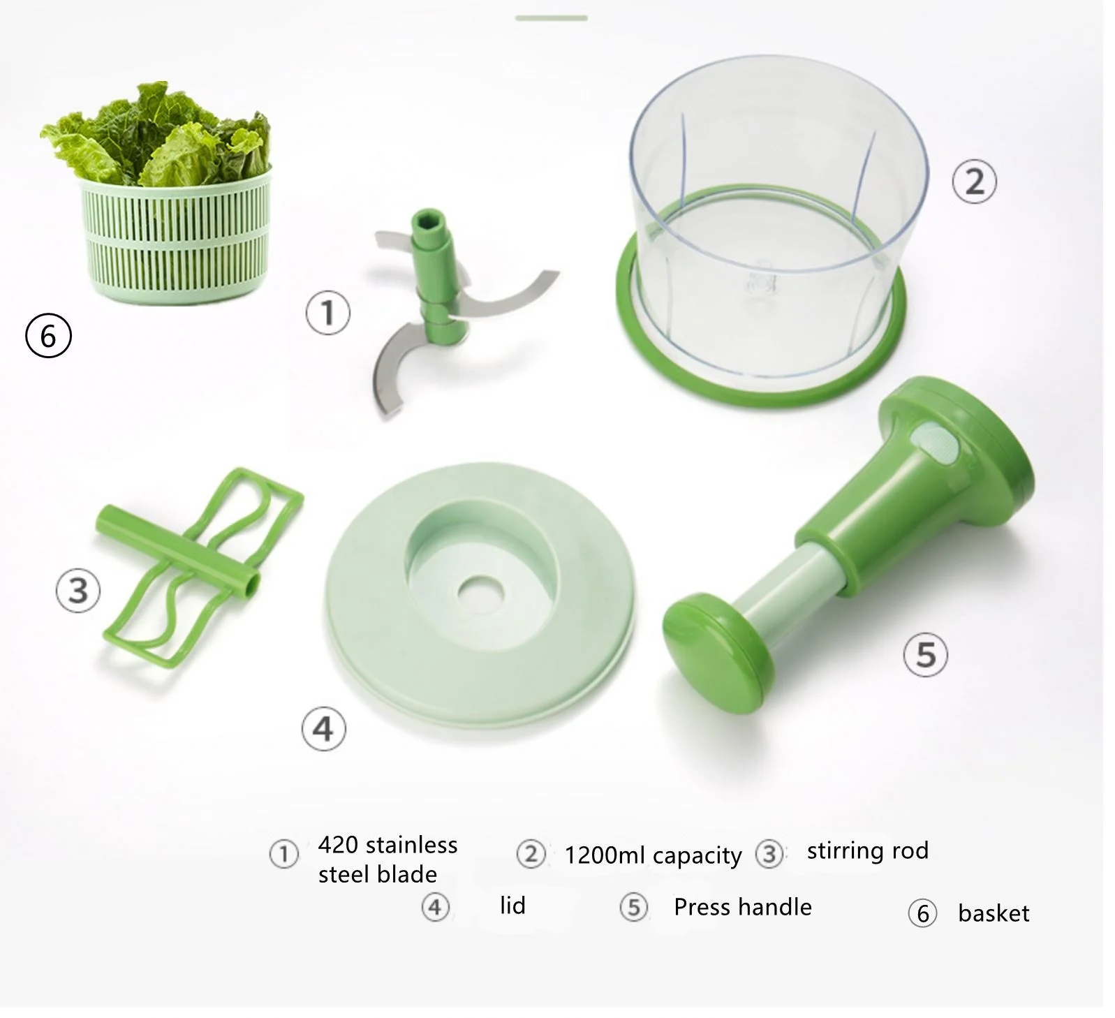 Hot Selling One-Touch Food Processor 5 Times Manual Hand Held Chopper Salad Spinner Cortador De Verduras Press Vegetable